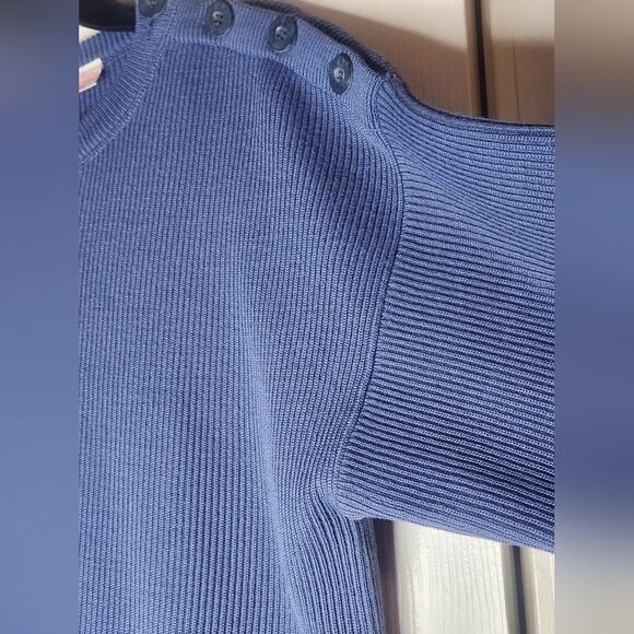 Vntg Liz& Co L Steel Blue Dropped Lngslvs Buttons Side WOOL Blend Women Sweater - Picture 3 of 6